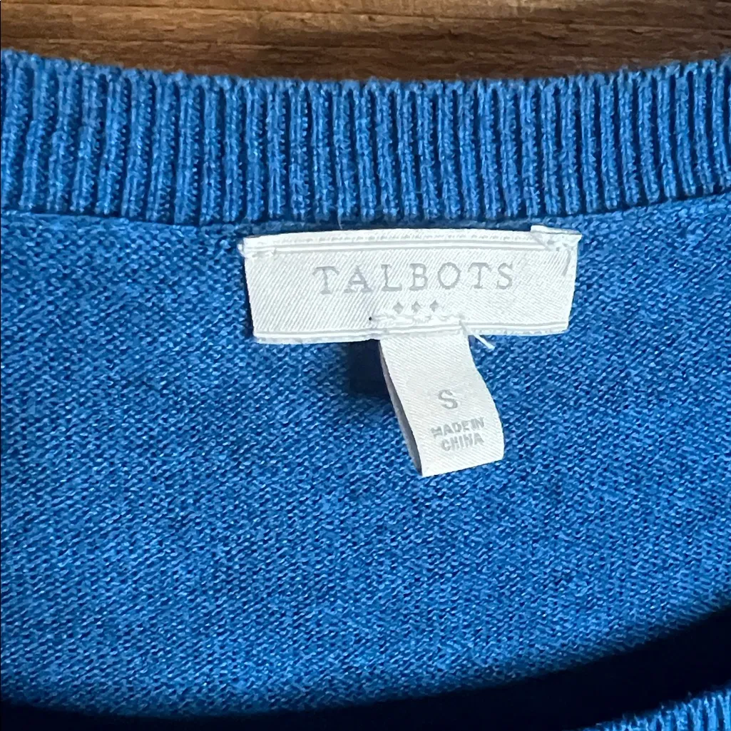 Talbots French Bulldog Cotton Knit Blue Long Sleeve Sweater Pullover Oversize - Image 3