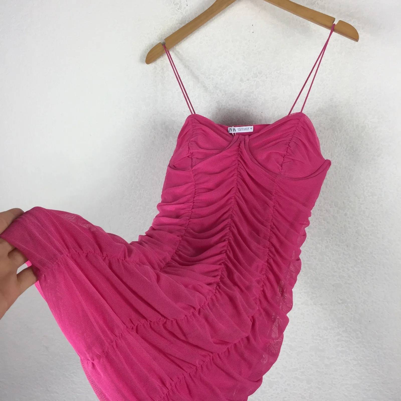 Zara Pink Ruched Mini Dress Size Large Tulle Corset Bustier Barbie Cocktail Y2K - Image 12