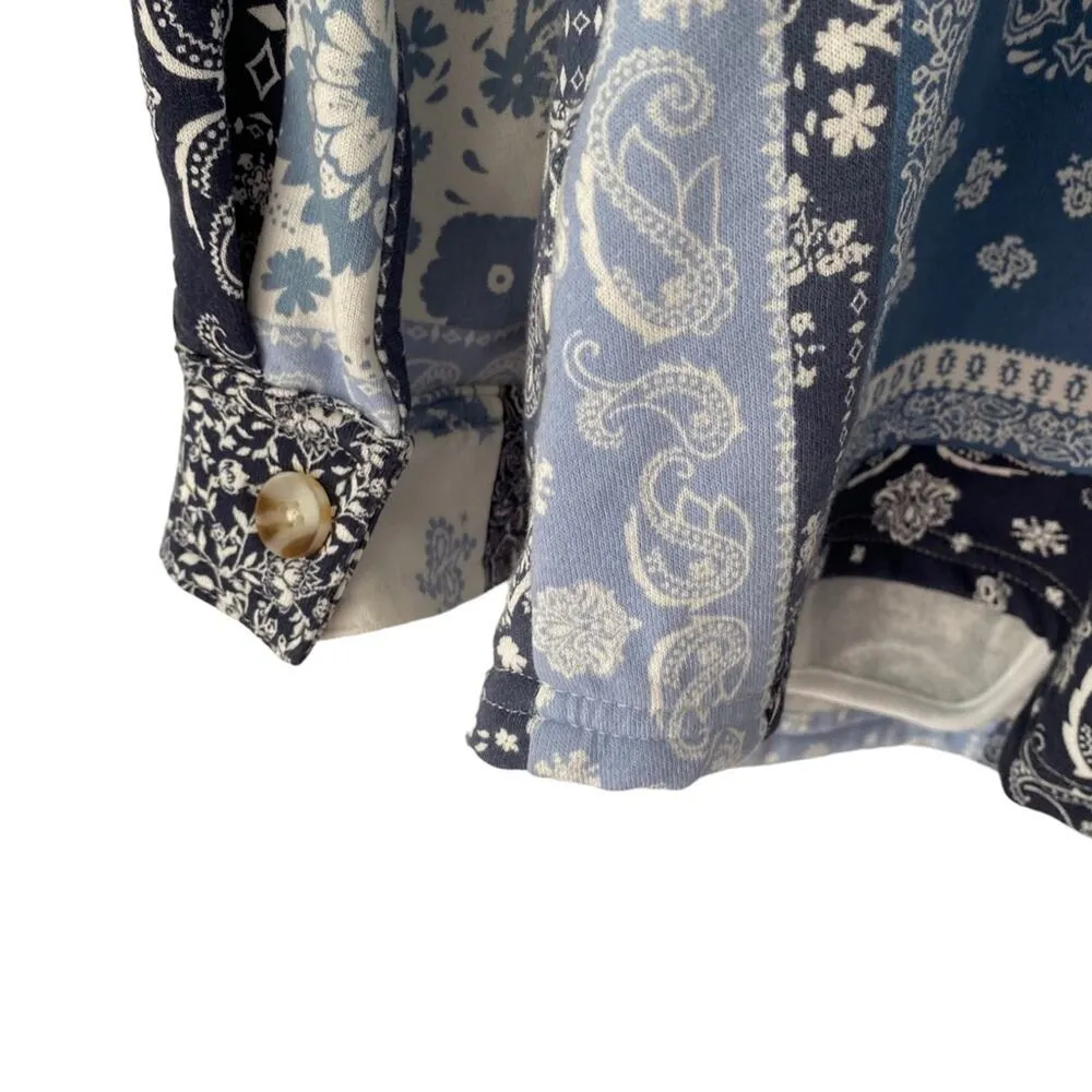 C&c California Remi Fleece Shacket Shirt Jacket Indigo Blue Patchwork XL NWOT - Image 6