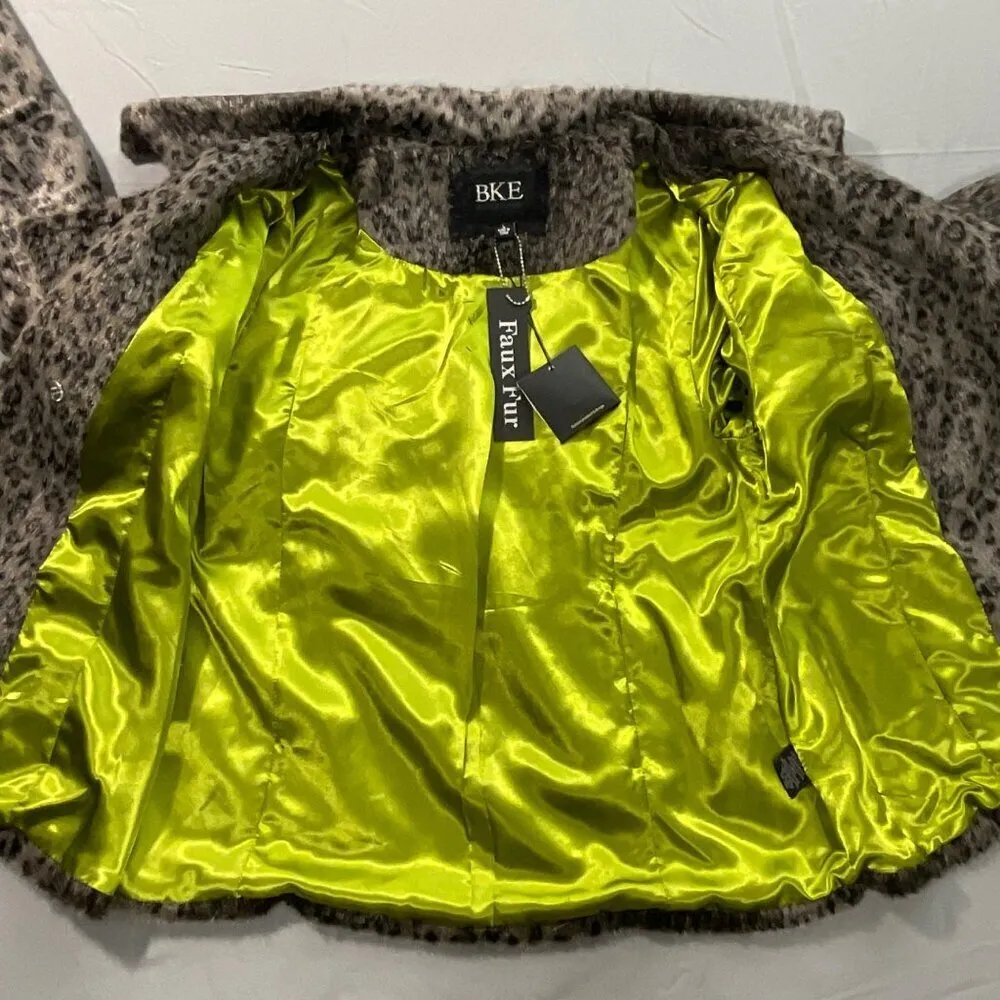 BKE Jacket Womens L Animal Print Faux Fur Gray‎ Peacoat Double Breasted Cheetah - Image 7