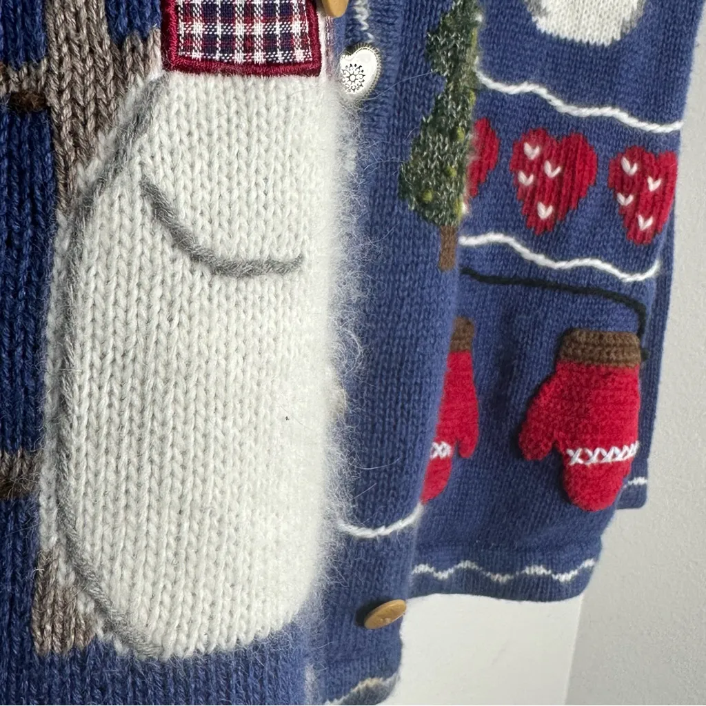 Vtg 90s Quacker Factory Cardigan Snowman Winter Holiday Granny Knit Sweater L - Image 5