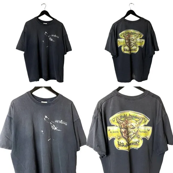 Distressed US Marines T Shirt Vintage Y2K Gray XXL 2XL Gargoyle Graphic Tee Size undefined - Image 2