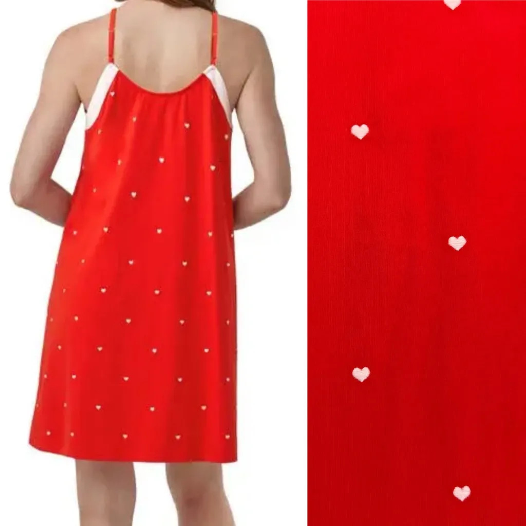 BedHead Pajamas Tiny Heart Print Stretch Organic Cotton Chemise Red Valentine - Image 4