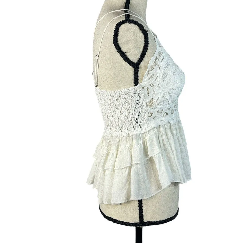 Free People Intimately Medium Adella Cami Top White Ruffled Crochet Lace Smocked - Image 5