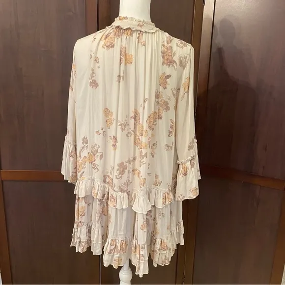 🌴Free People Beige Brown Orange Floral Dress With Ruffled Bottom &‎ Sleeve… - Image 5