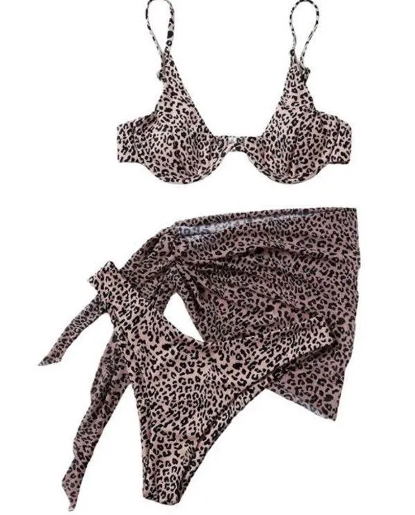 Leopard Print Underwire Bikini & Sarong Swim Set Medium Multi - Image 2