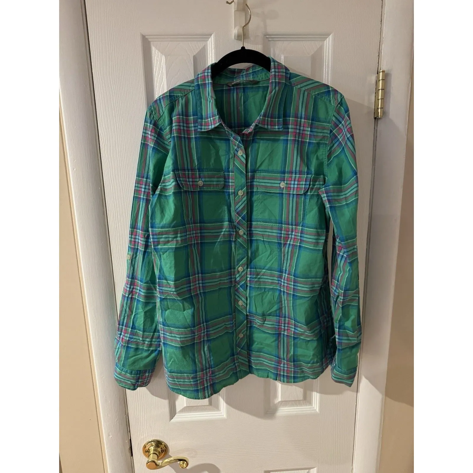 The North Face women's green plaid shirt long sleeve size L Roll Tab Classic - Image 4