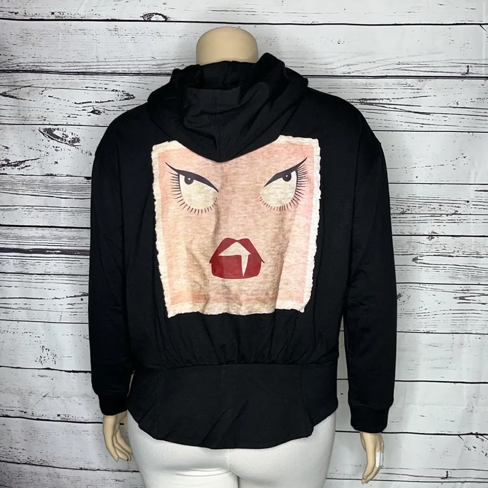 Badgley Mischka NWT Sz XL Black - Graphic Zip Up French Terry Sweatshirt Hoodie - Image 4