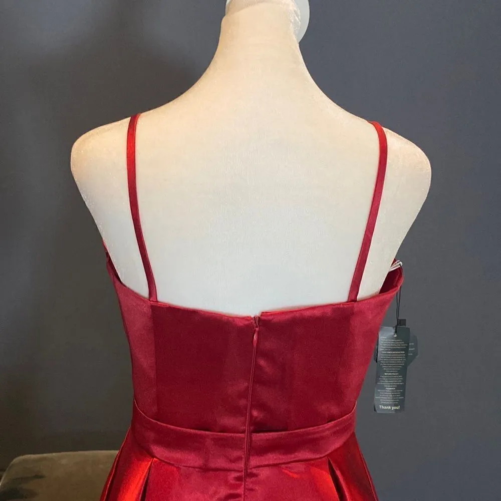Women’s Short Red Satin Prom Party Homecoming Dress Zip Up Back Size 2 NWT Red - Image 5
