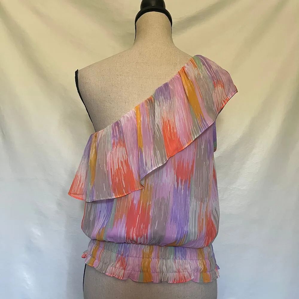 AQUA Smock Waist Peasant Womens Top Sz Small Ruffle One Shoulder Fairy Ethereal - Image 7