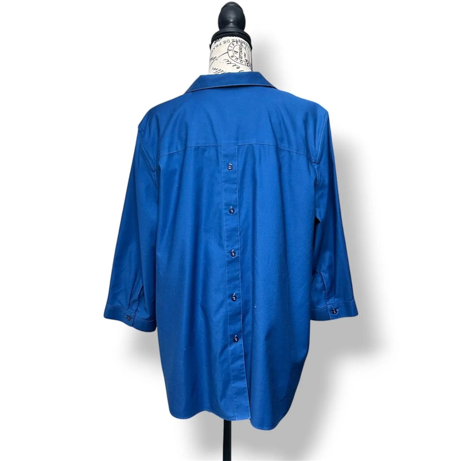 Chico’s Blue White Paisley No Iron Stretch 3/4 Sleeve Tunic Top Seaport 3 Sz XL - Image 3