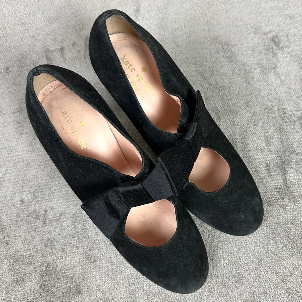 KATE SPADE Black Suede Bow Heels Size 8 M - Image 3