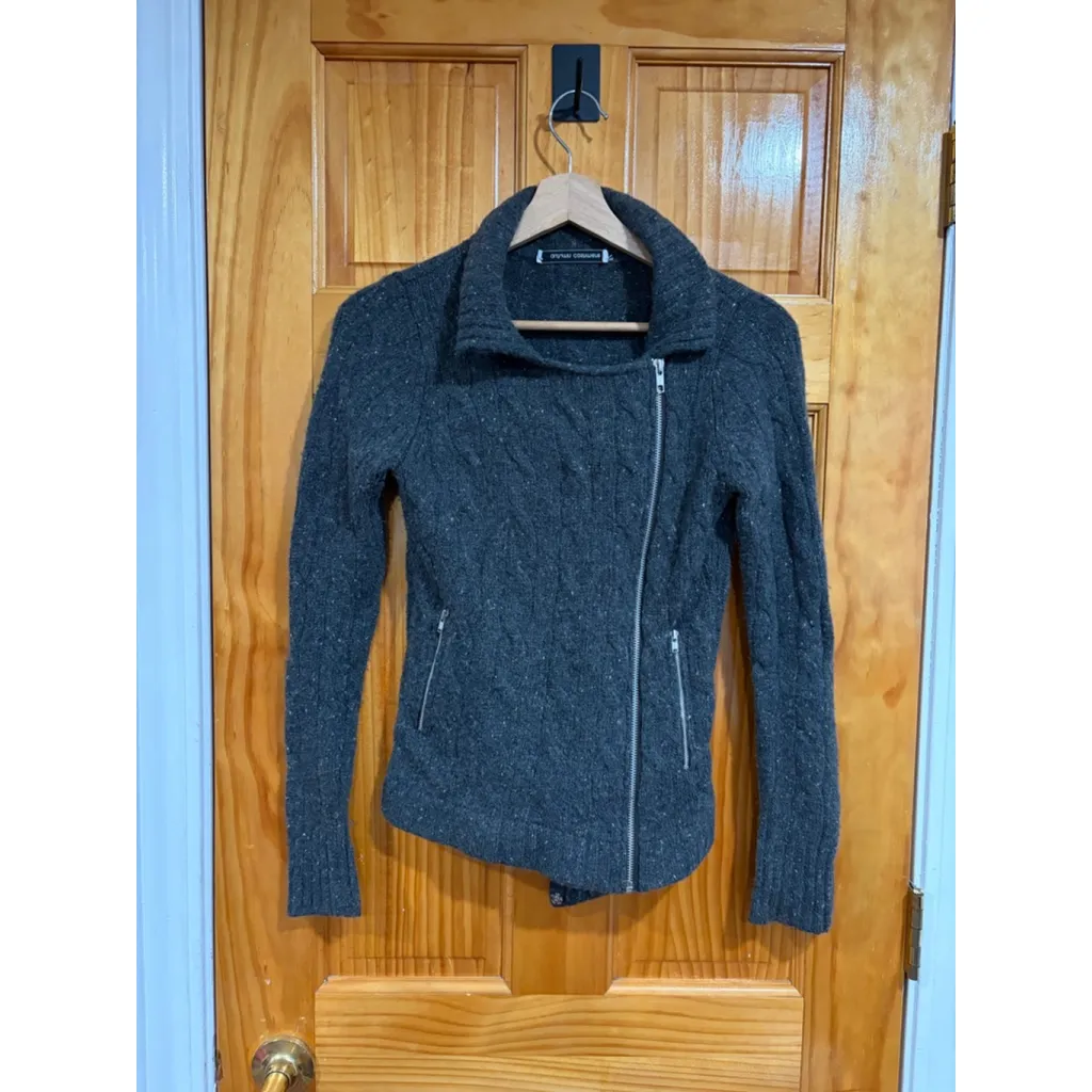 Autumn Cashmere Asymmetrical Zip Gray Knit Sweater Jacket Moto Style - Image 2