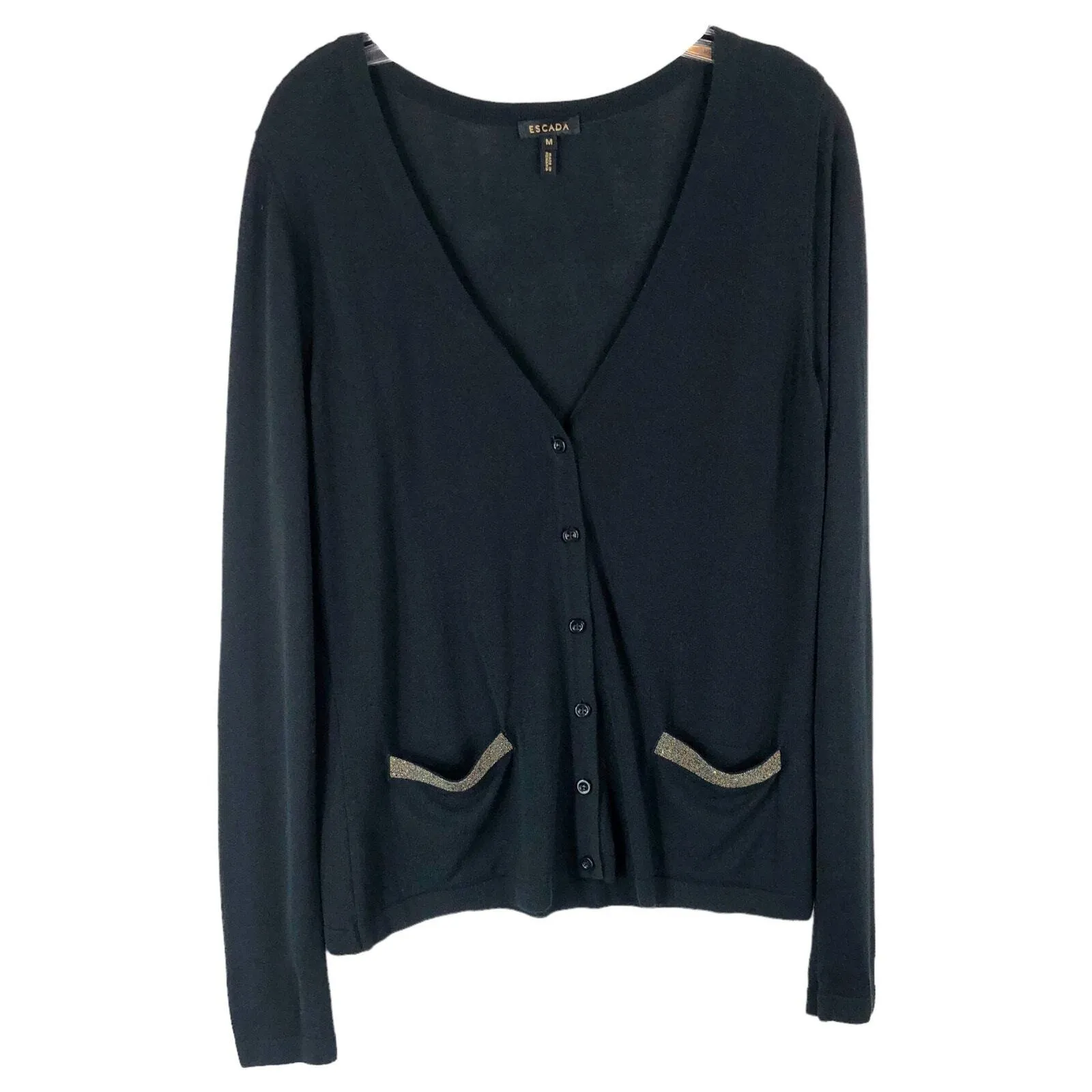 Escada Medium Sweater Set Cardigan Tank Top Black Gold Old‎ Money Luxe 999 - Image 3