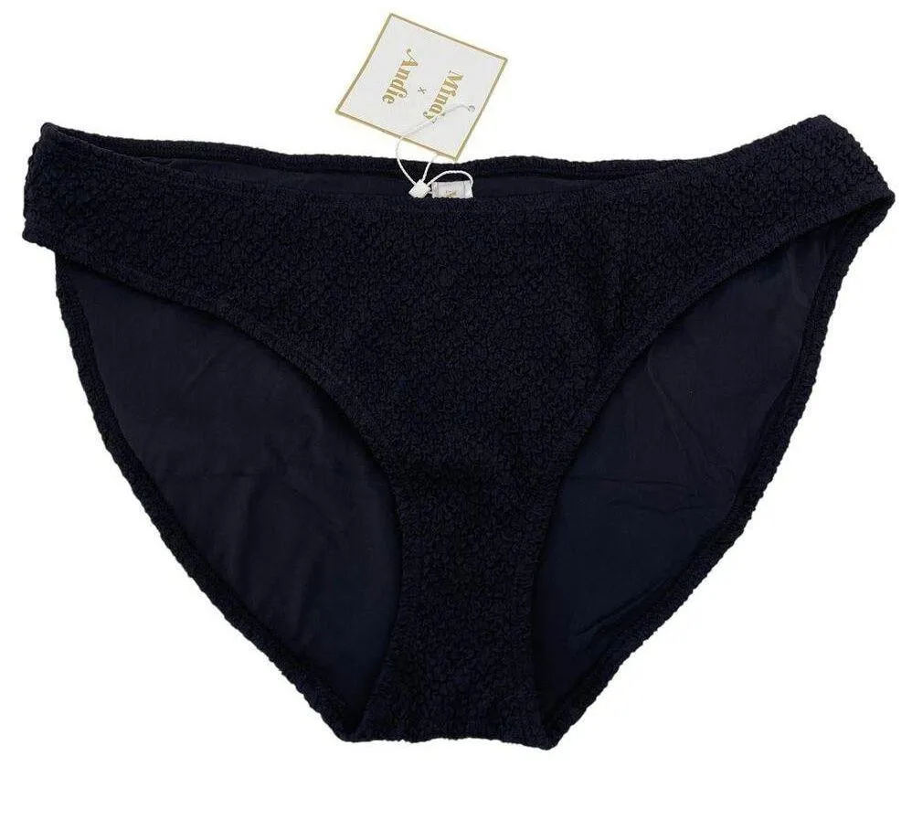 Mindy x Andie Swim The Bikini Bottom Popcorn Textured Black Size Large NEW - Image 1