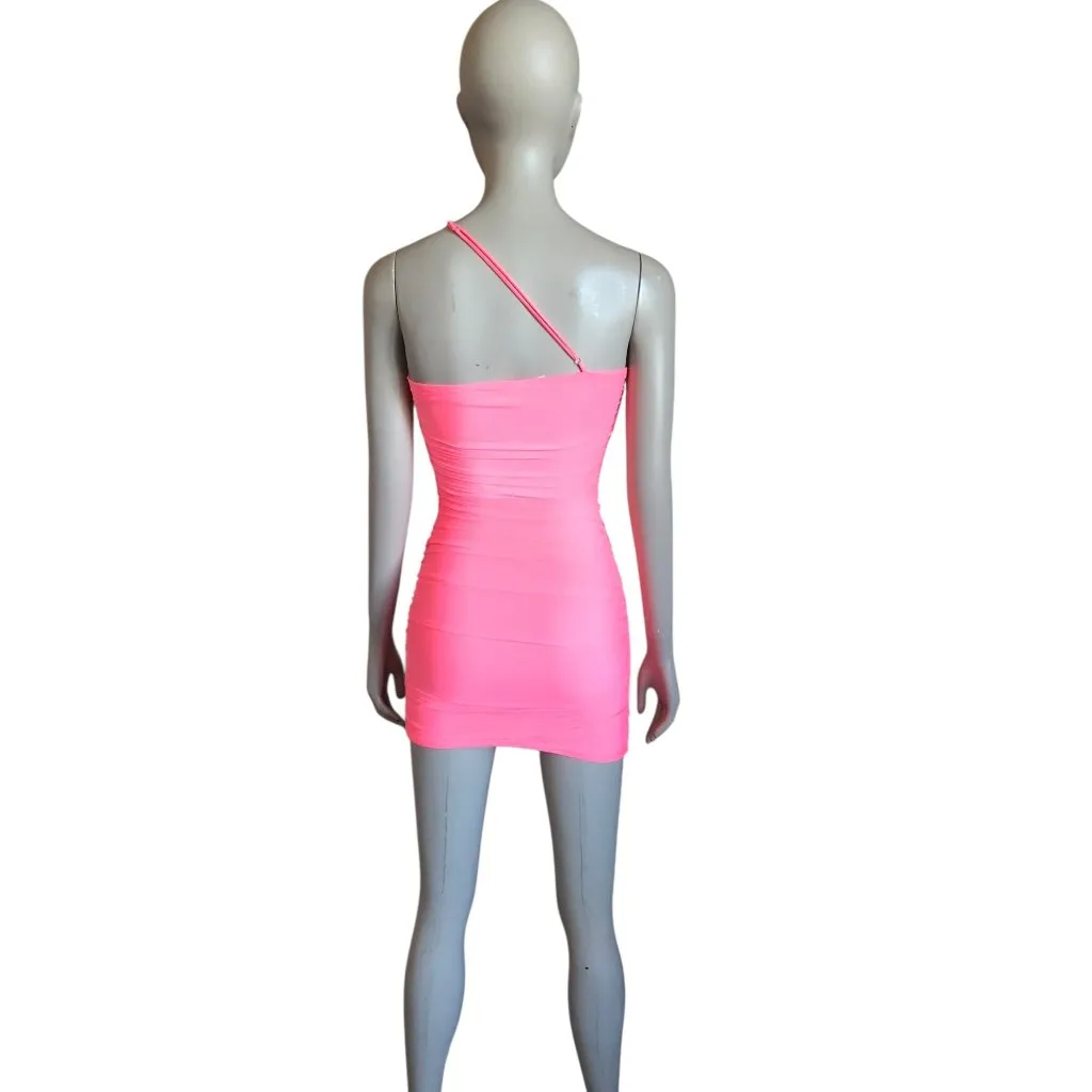 Lucy in the Sky Hot Pink One Shoulder Mini Dress - Image 4