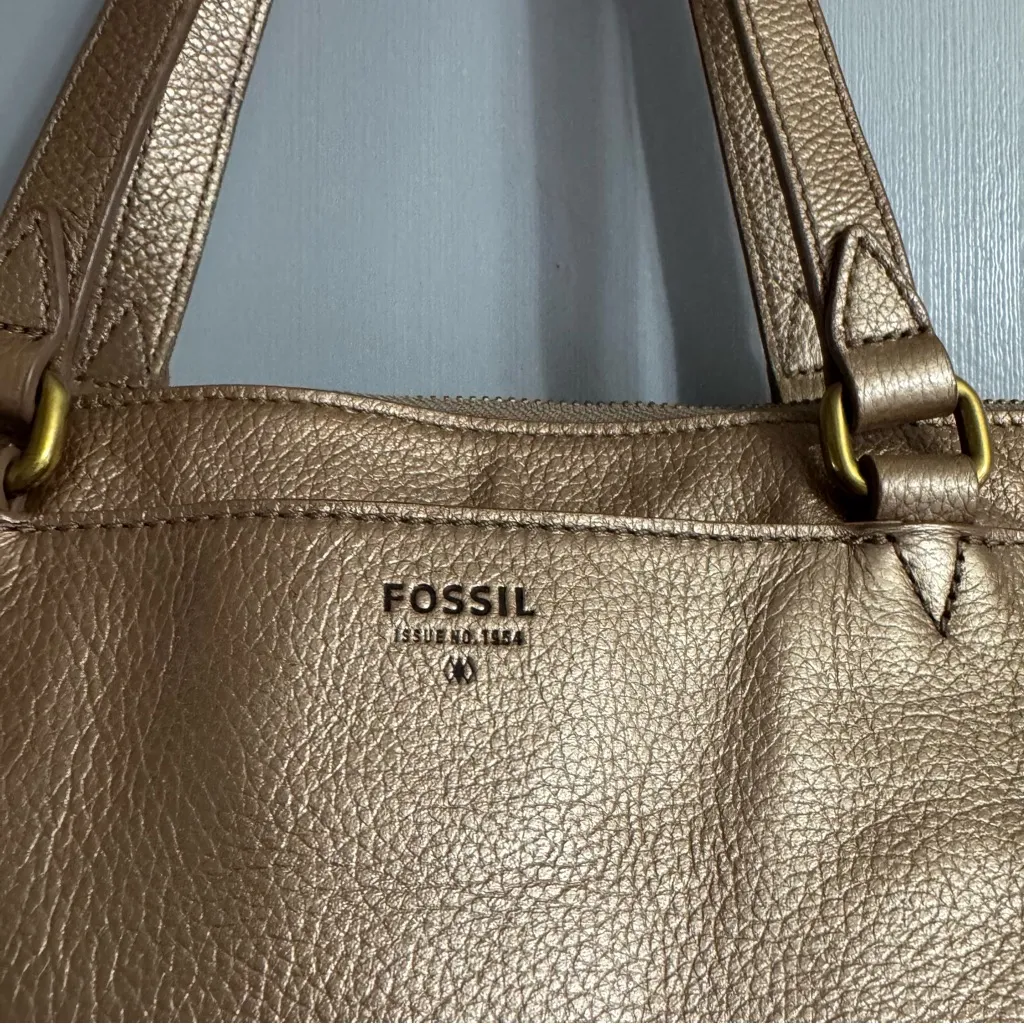 Fossil Rose Gold Leather Shoulder and Tote Bag - Image 5
