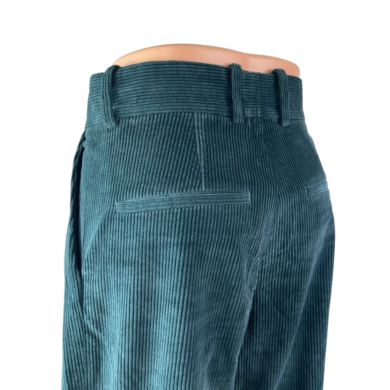 COS Blue Green Velvet Velour Corduroy High Waisted Wide Leg Trousers Pants Sz 2 - Image 2