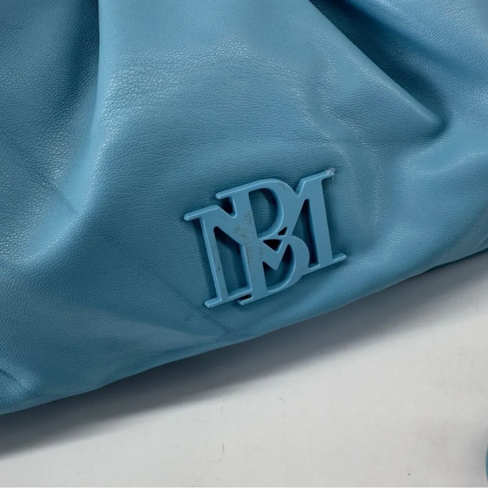 New BADGLEY MISCHKA Vegan Ruched Convertible Clutch with removable chain; Blue - Image 3