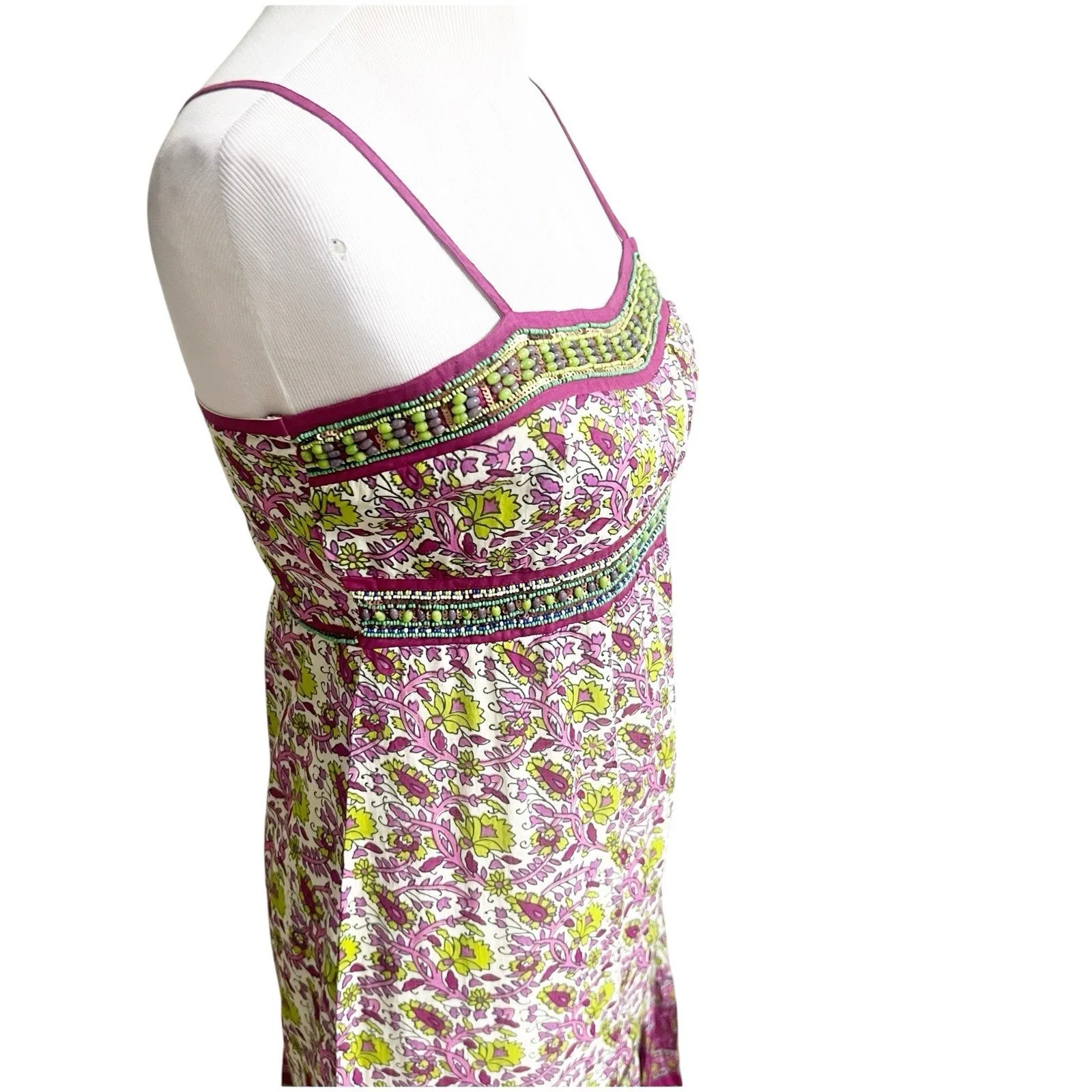 Anthropologie Chaudry Raga Madi Dress Floral Spring Print Beaded Medium Purple - Image 11