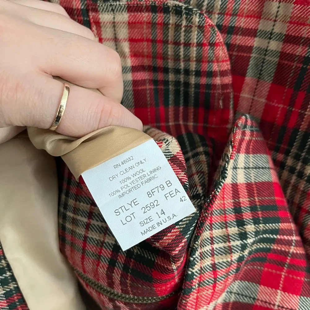 Vintage N Touch Plaid Wool Zip Up Jacket Red Size 14 - Image 4