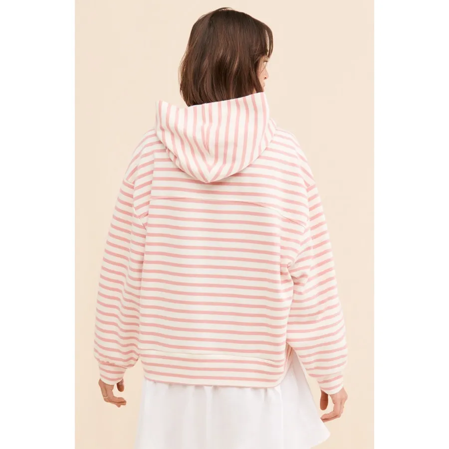 Anthropologie Pilcro Hooded Sweatshirt Twofer Mini Dress Large Pink Stripe - Image 3