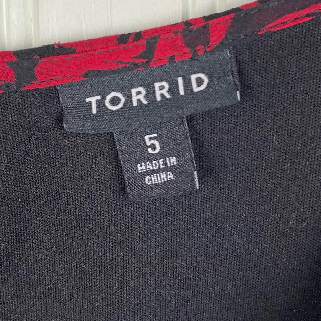 Torrid Midi Crinkle Chiffon Surplice Balloon Sleeve Dress Plus Size 5X Red Black - Image 7