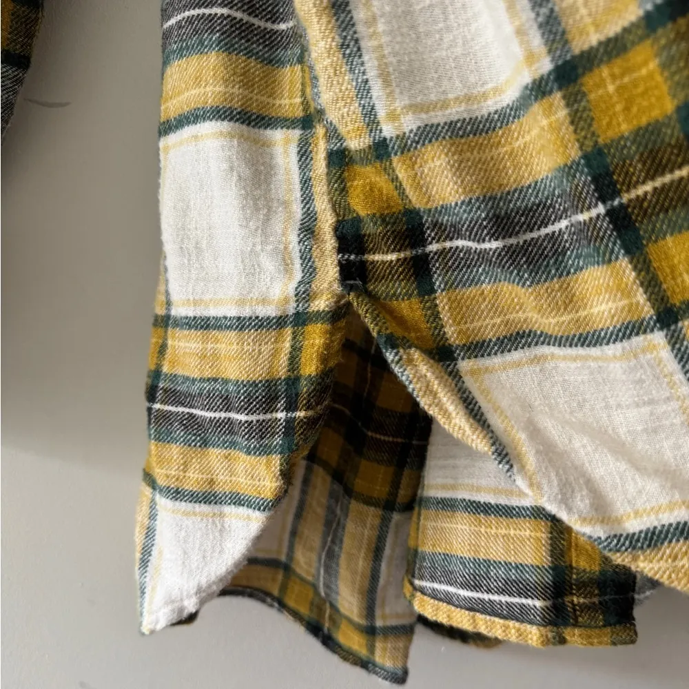 American Eagle Boyfriend Fit Flannel Shirt Multicolor-Yellow Plaid Button Down - Image 6