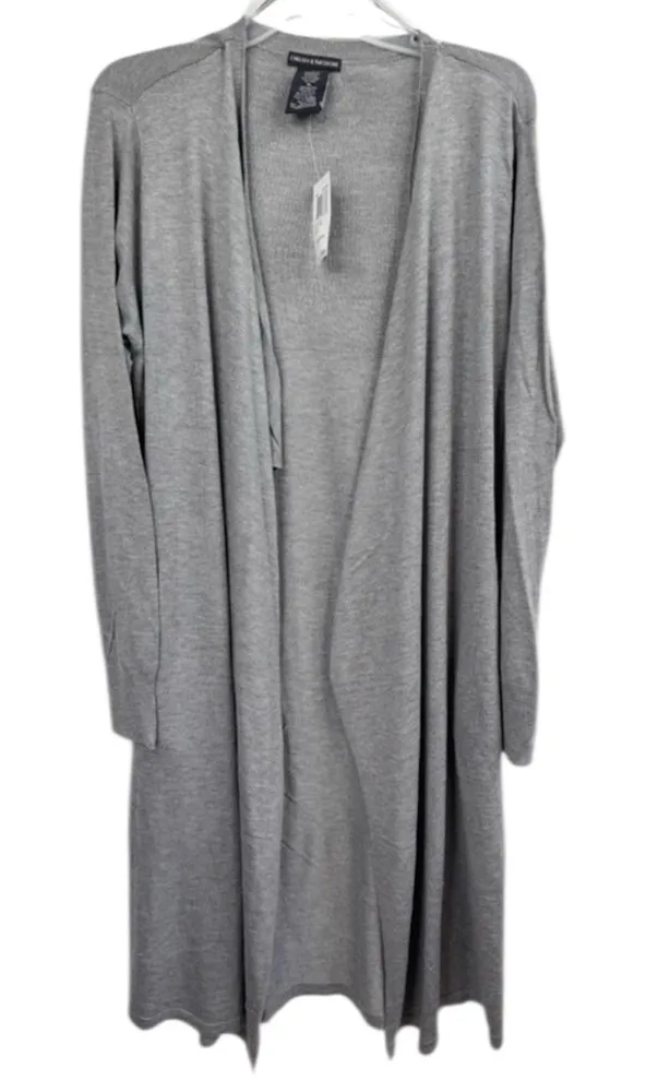 CHELSEA & THEODORE Cardigan Duster Sz L Mist Grey Heather Open Front Long Sleeve Gray Size L - Image 1