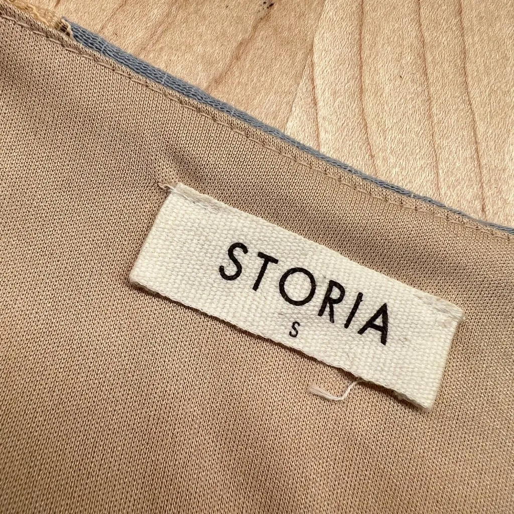 Storia Floral Lace Mesh Short Sleeve Mini Dress Blue Beige Size Small - Image 11