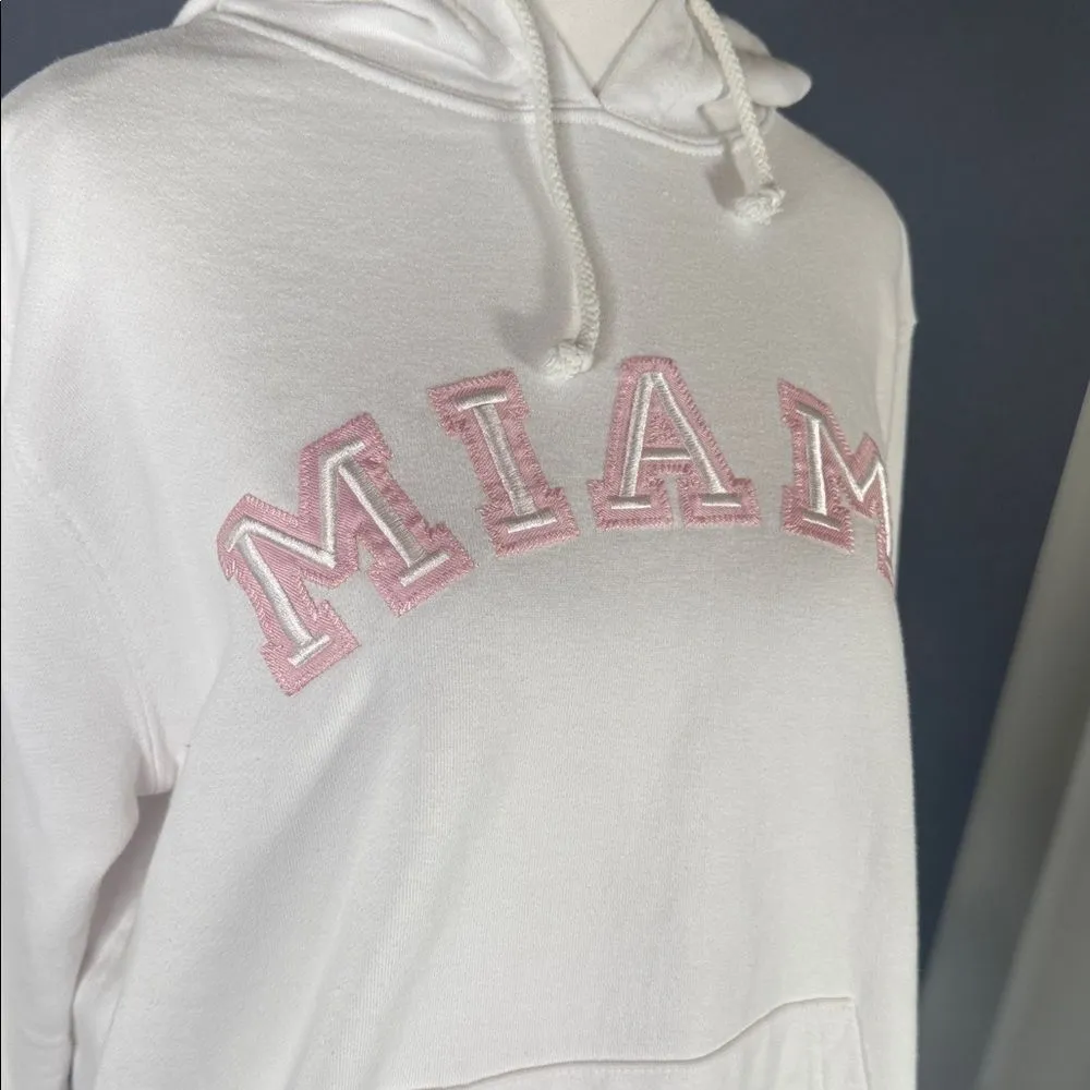 Women’s White Embroidered MIAMI College Hoodie Size L NEW - Image 2