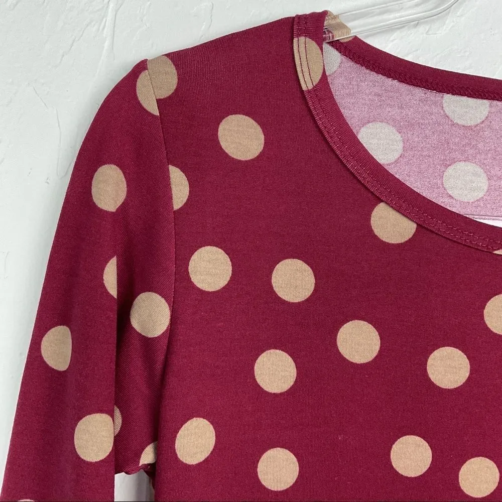 LuLaRoe  Julia Dark Red Tan Polka Dot Short Sleeve Sheath Dress XS NWT - Image 2