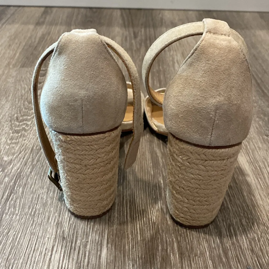 Soludos espadrille woven raffia heel one strap sandals beige tan neutral suede 8 - Image 9
