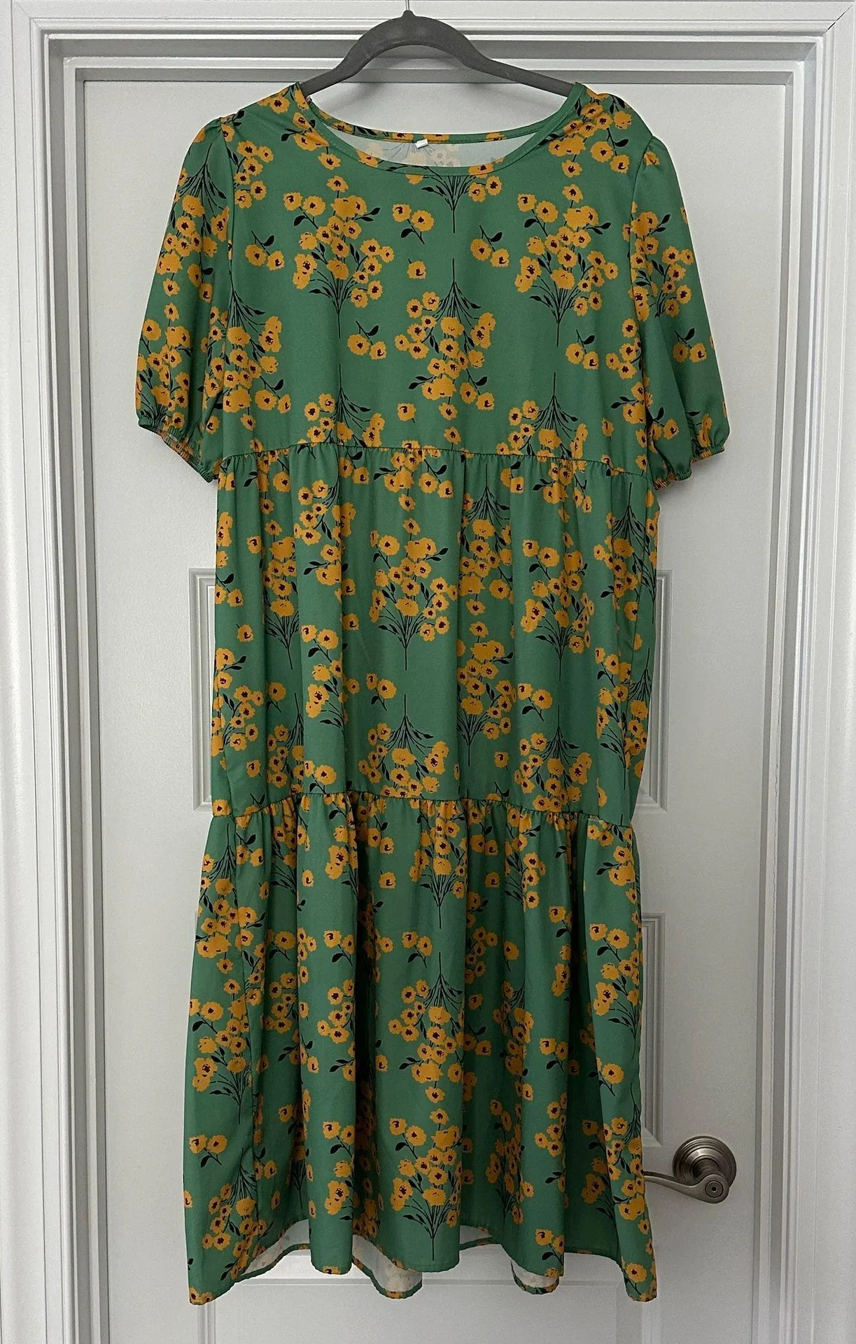 Green and Yellow Floral Midi Dress Size M - Image 3