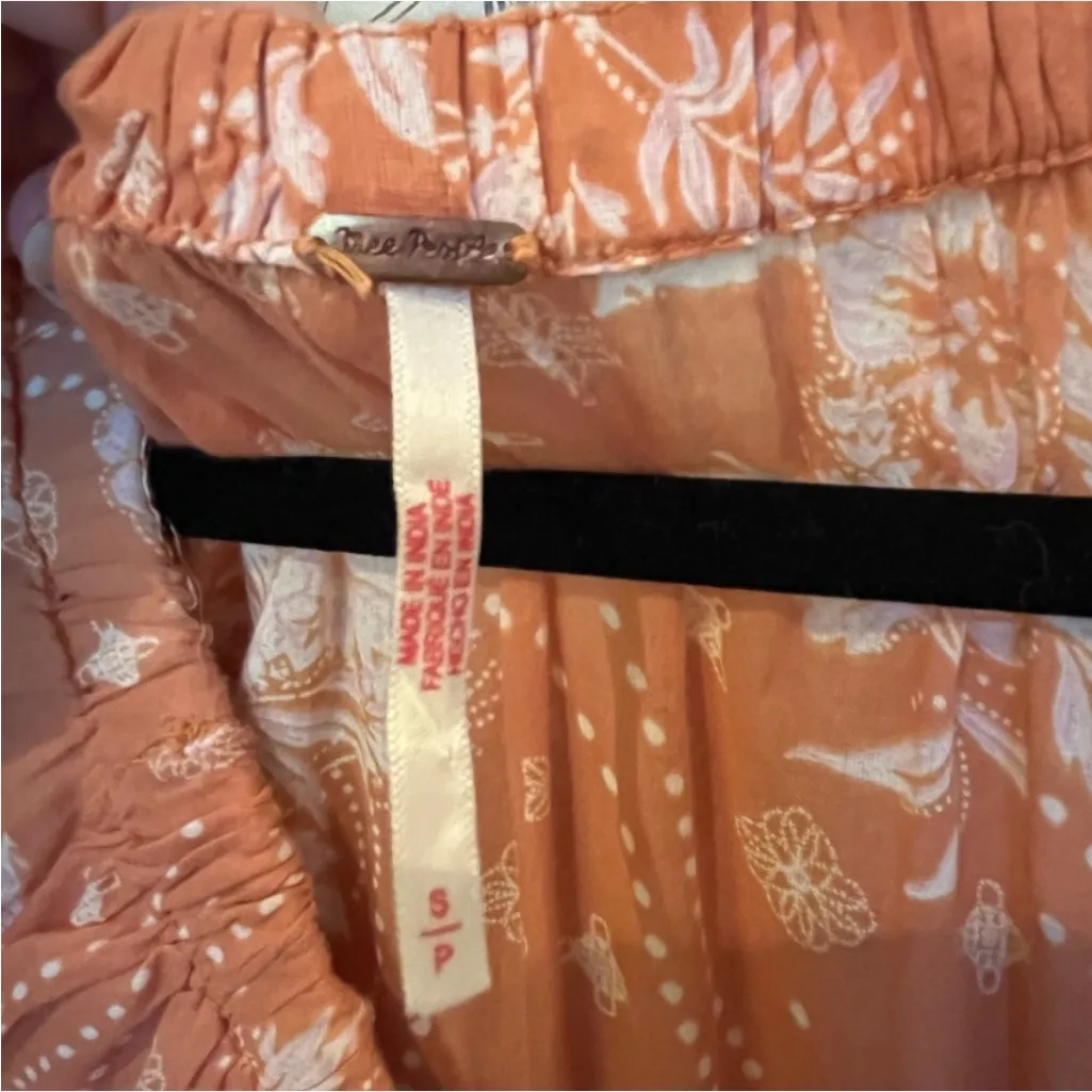 Free People Golden Hour Maxi Dress orange Fall floral Smocked Bohemian Womens S - Image 6