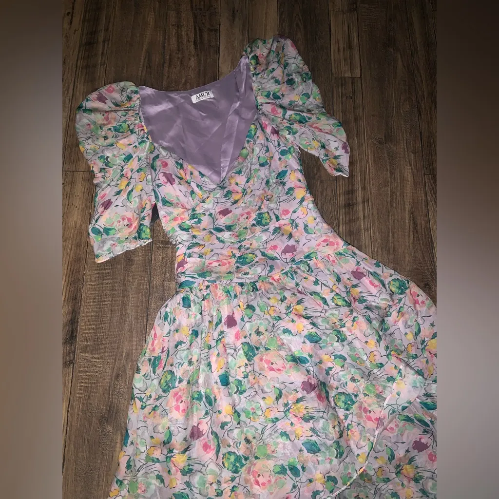 Amur revolve designer formal gown dress puff sleeve floral green $600 2 fall - Image 4