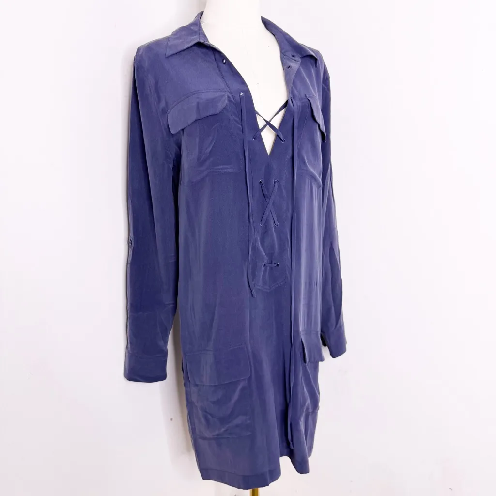EQUIPMENT Knox Long Sleeve Lace Up Silk Dress in Peacoat Size Small - Image 3