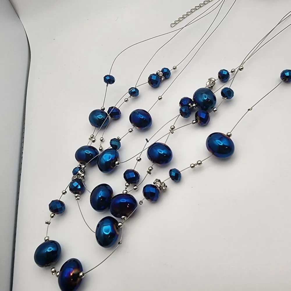 NWT Paparazzi Blue Cosmic Real Estate Necklace & Earrings Set - Image 3