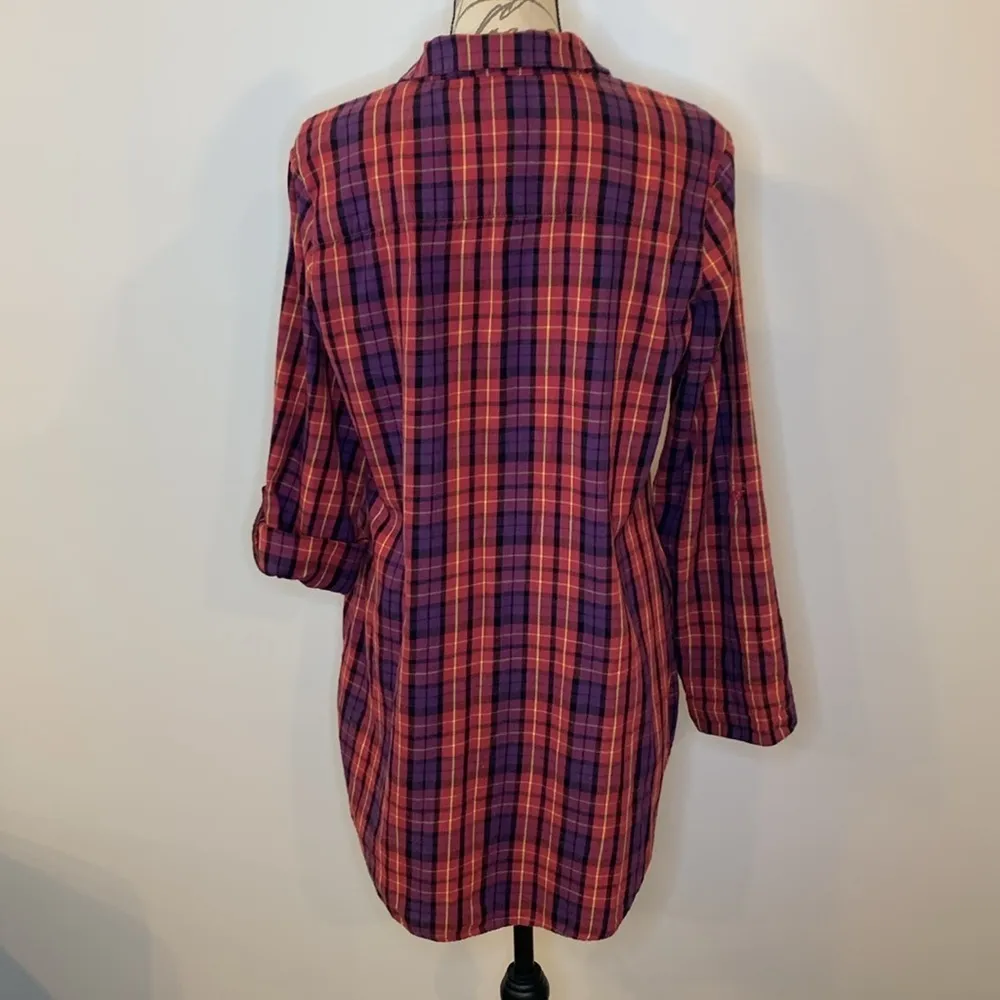 Intimates cotton flannel plaid ruffle roll tab sleep shirt M - Image 3