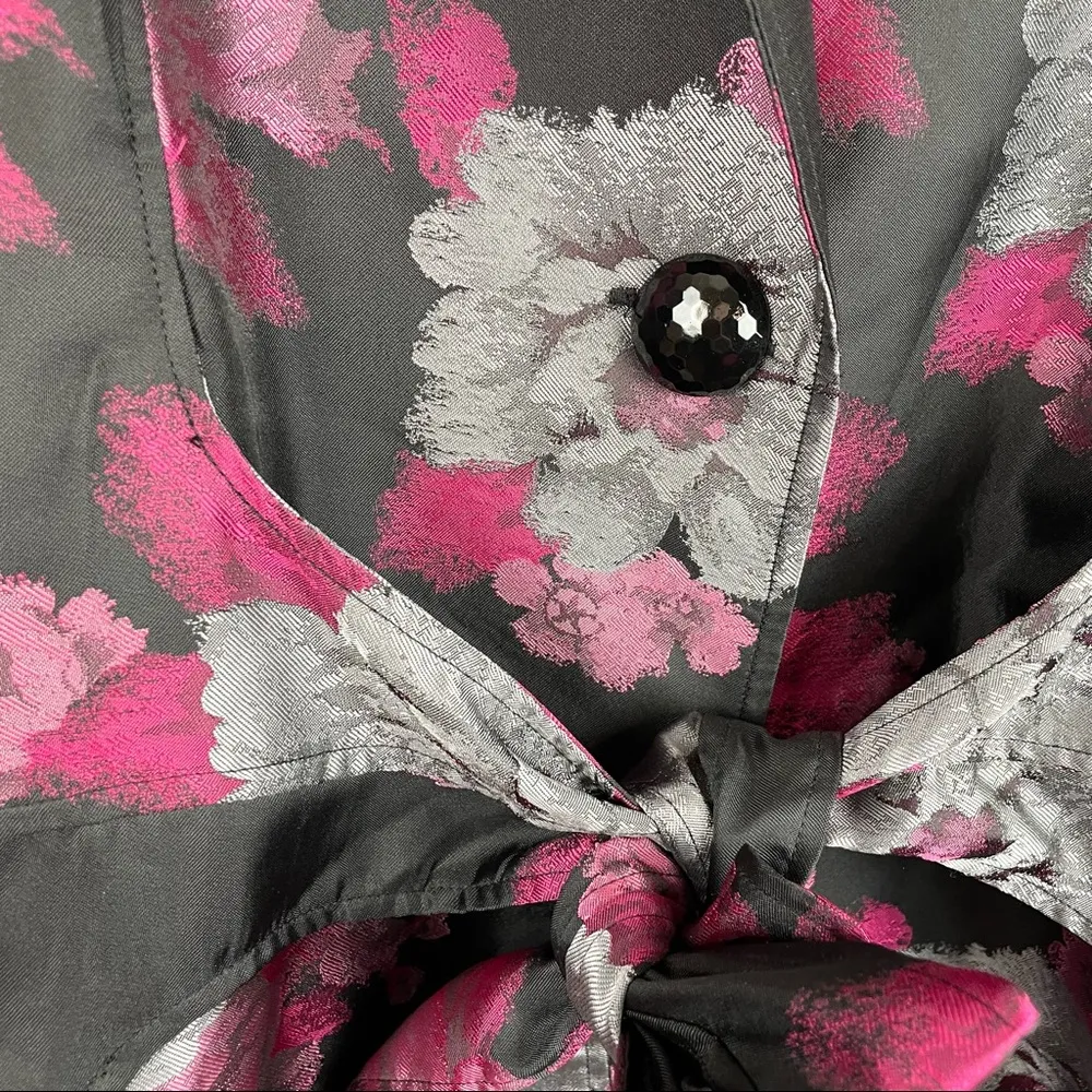 Jerry T Art To Wear Floral Jacket Tie Front Flare Sz Large Pink - Image 12