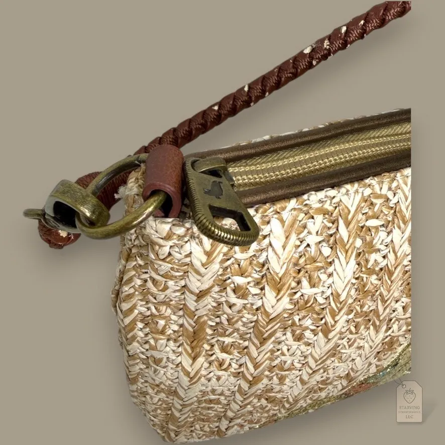 Sakroots Owl Embroidered Straw Crossbody Bag Brown Woven Boho Purse - Image 3