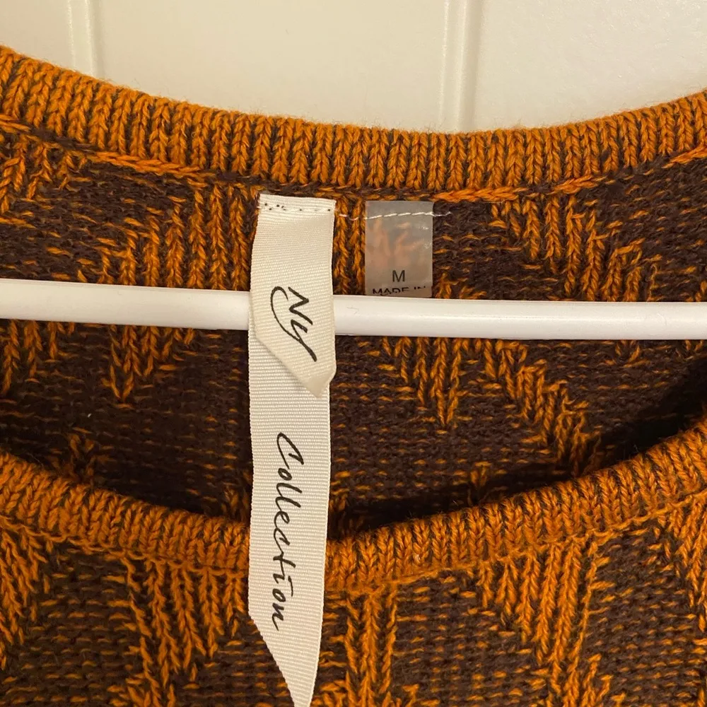 NEW | NY Collection women’s orange brown pattern tassel loose sweater medium‎ - Image 5