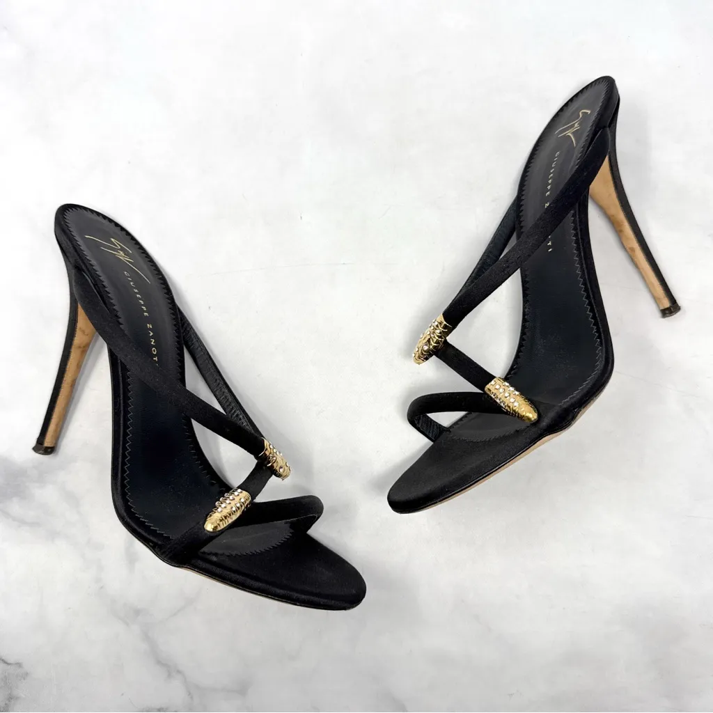 Giuseppe Zanotti Aleesha Serpent Snake Embellished Silk Satin Mule Sandal Heels - Image 6