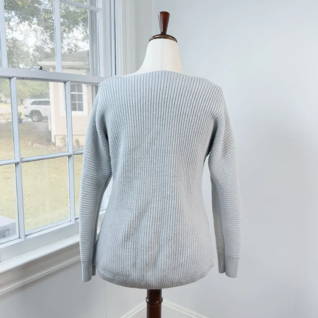 Gray Cold Shoulder Long Sleeve Scoop Neck Hi Lo Sweater Bar III Large - Image 3