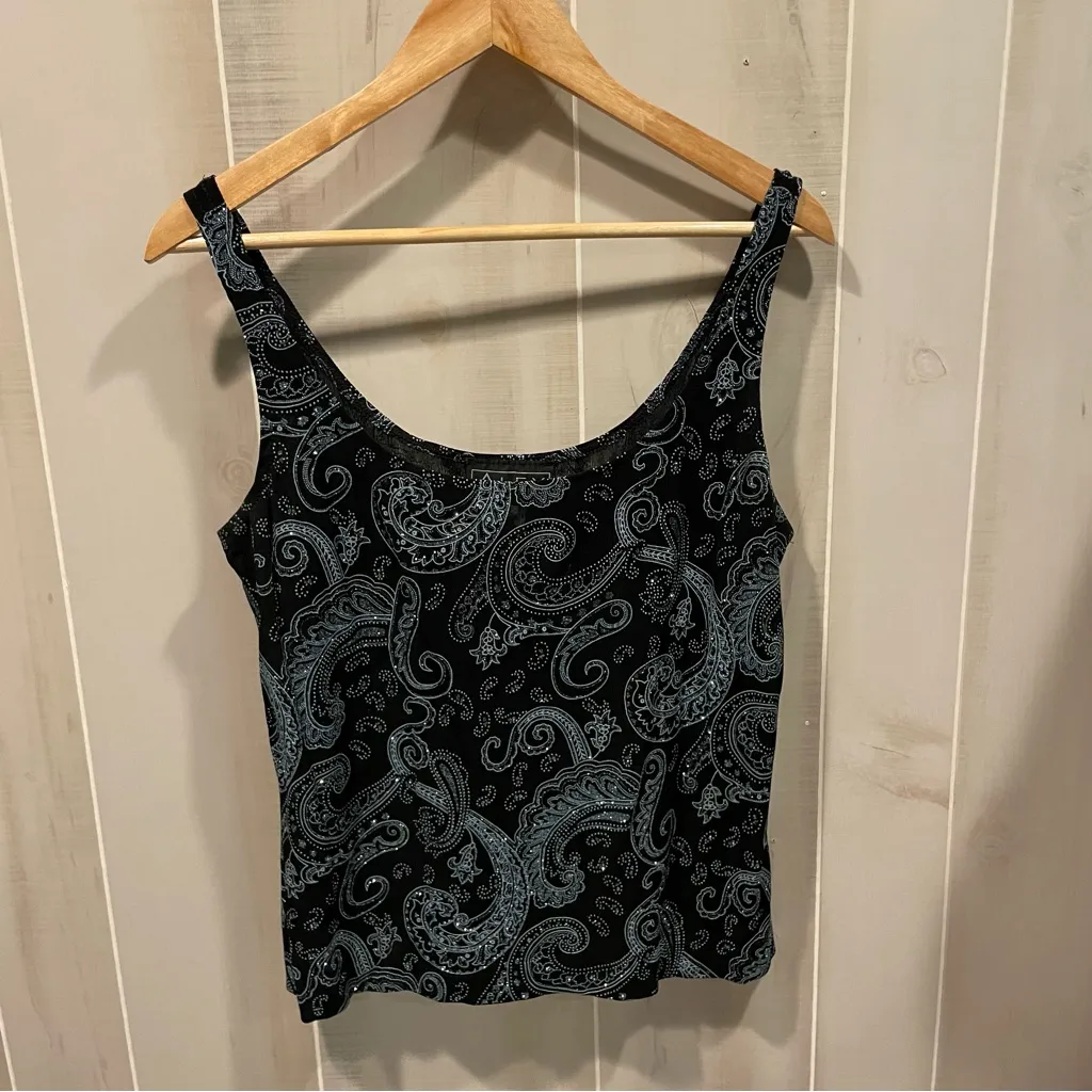 Vintage 90s sparkle swirl slinky scoop neck tank top cami jersey knit holiday - Image 6