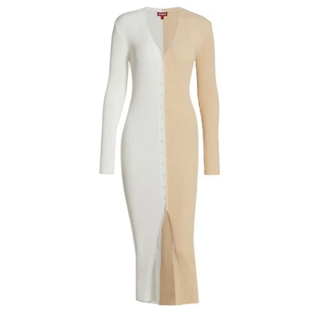 STAUD Women's Shoko Beige Ivory Rib Knit Sweater Dress Size XS NEW NWOT - Image 6