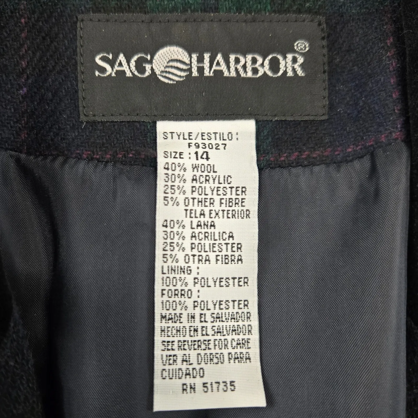 Vintage Black Watch Tartan Green Plaid Wool Blend Blazer Velvet Collar Size 14 - Image 5