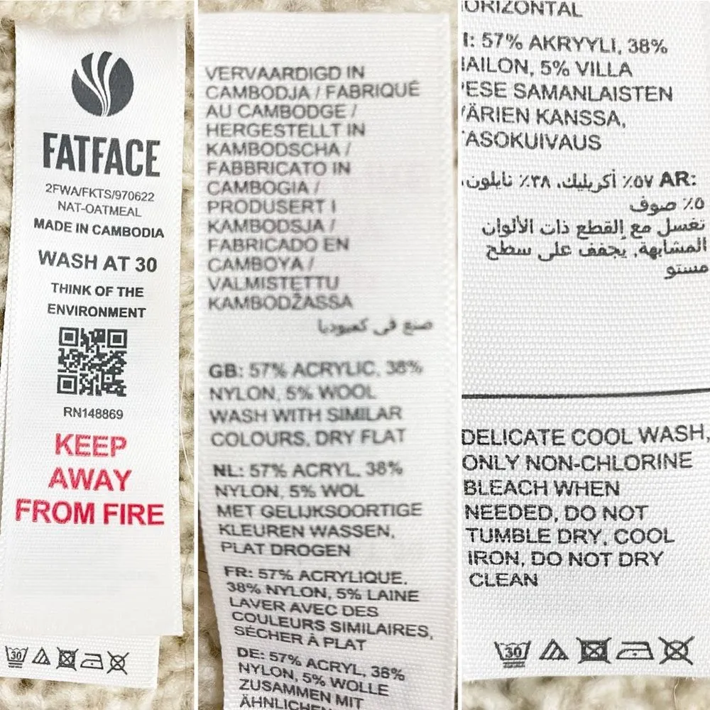 Fat Face Heidi Jumper Oatmeal Mockneck Cable Knit Patch Pocket Sweater Size 12 Tan - Image 11