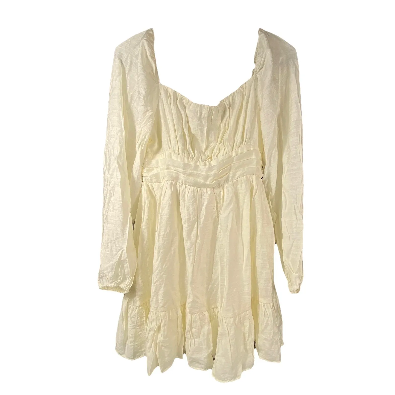 Windsor Flirty Babydoll Dress SmalI Ivory Square Neck Sexy Tiered Ruffle Hem NWT - Image 3