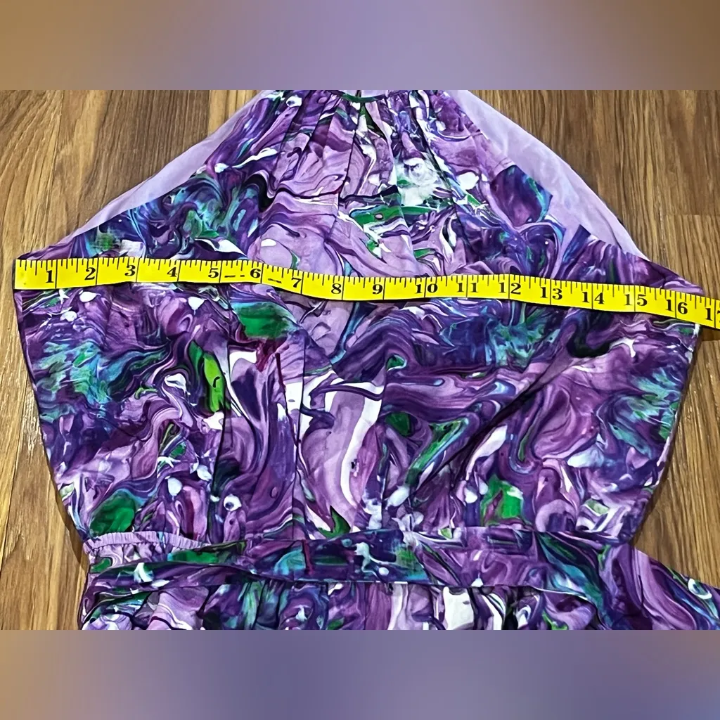 Kareno Halter Neck Wide Leg Jumpsuit purple and green marble print Size S - Image 9